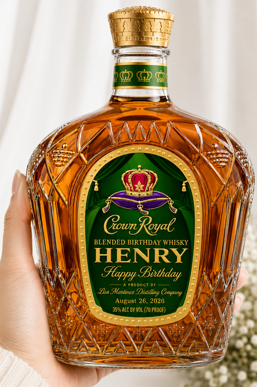Custom Crown Royal Apple Bottle Label – Personalized Birthday Whiskey Gift