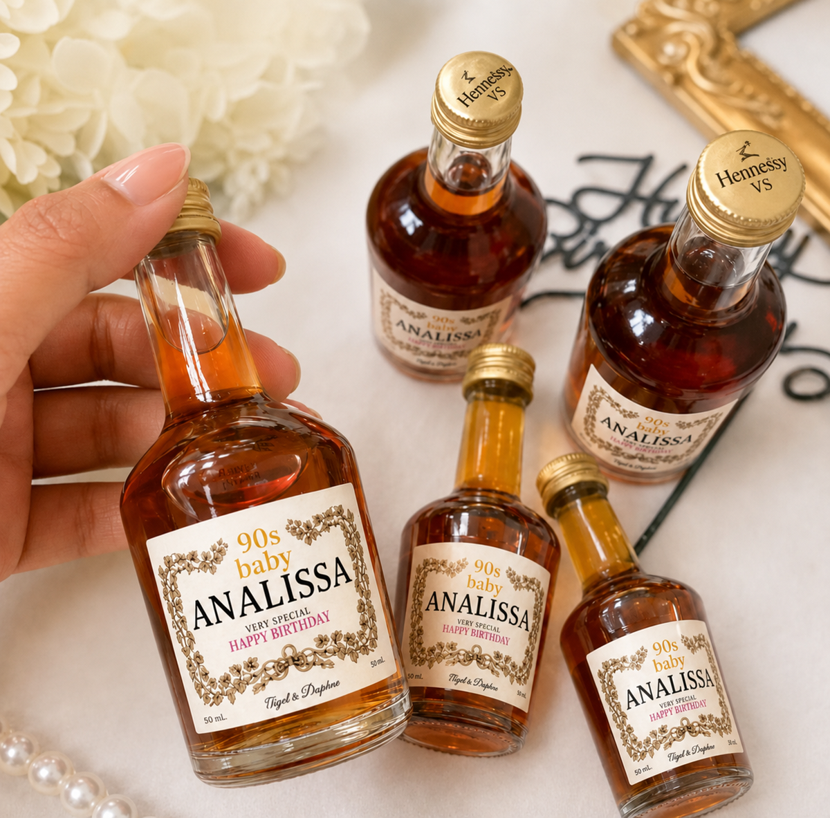 Personalized Mini Cognac Birthday Label – Custom Liquor Bottle Label