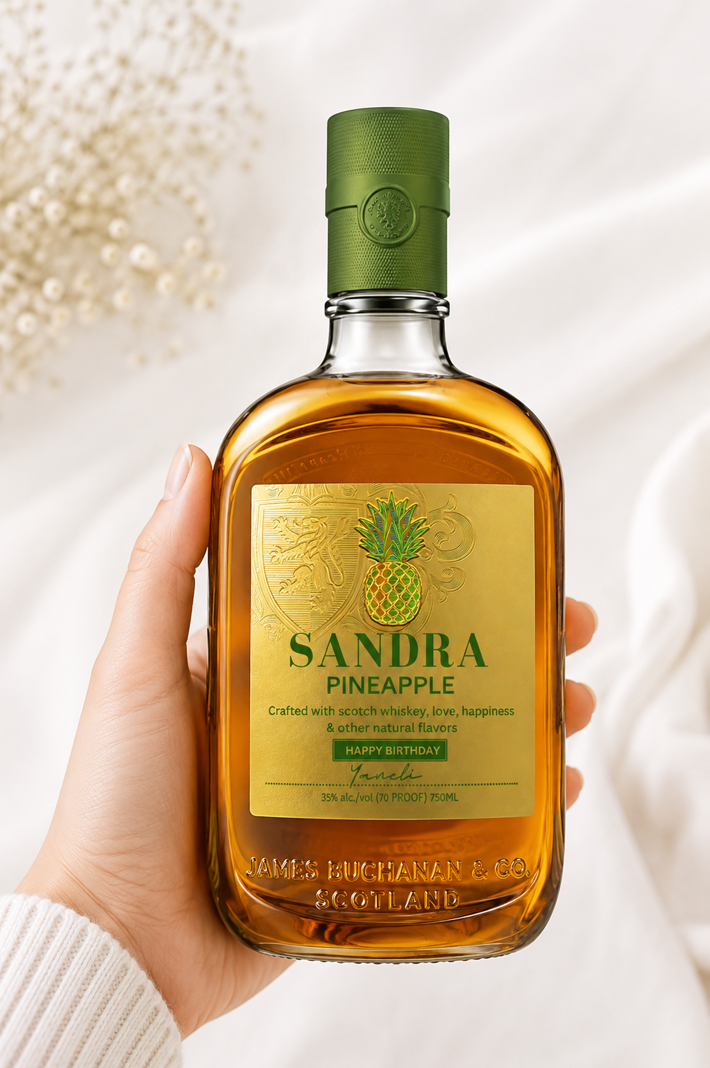 Personalized Buchanan Pineapple Birthday Label – Custom Scotch Whisky Bottle Label