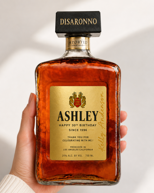 Personalized Amaretto Birthday Bottle Label – Custom Milestone Birthday Gift