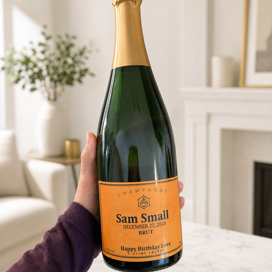 Custom Orange Champagne Bottle Label – Personalized Birthday Label