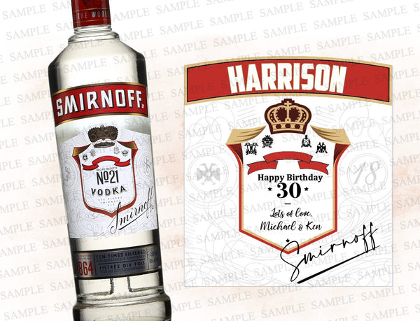 Custom Smirnoff Vodka, Personalized Vodka Label, Vodka Label Smirnoff Unique, Birthday Vodka Gift, Personalized Vodka Liquor