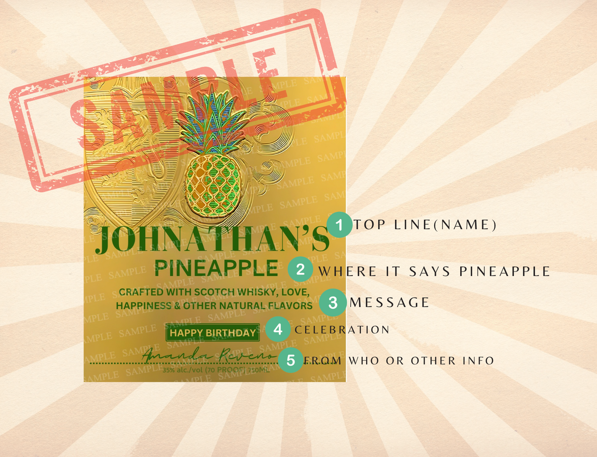 Personalized Buchanan Pineapple Birthday Label – Custom Scotch Whisky Bottle Label