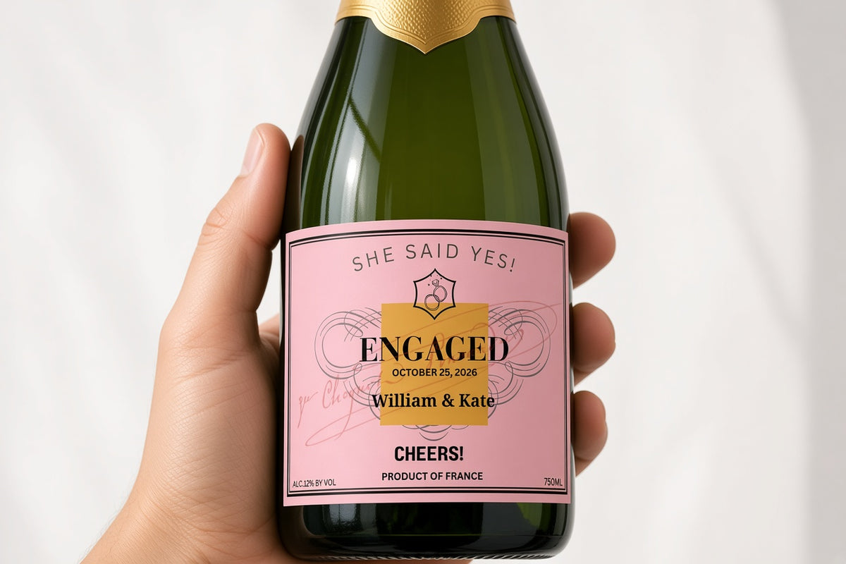 Custom Rosé Brut Champagne Bottle Label – Personalized Engagement Label