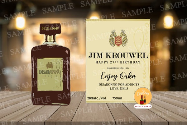 Custom Amaretto liqueur Label, Rum Whiskey Personalized Liquor Label